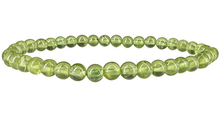 Péridot, perles rondes de 4 mm, vendu en bracelet de 17 à 21 cmou en collier de 42 cm. Superbe pièce !