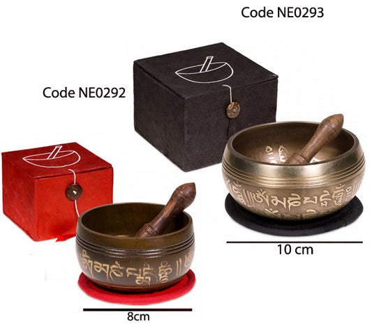 Bol chantant avec gravures – 8 ou 10 cm (180-300 g) – Coffret complet de voyage, parfait !