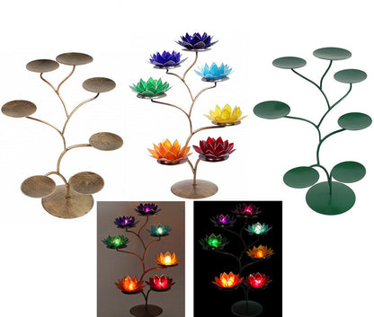 Supports en métal (32x42 cm) – Finitions vert ou or – Option 7 bougeoirs chakras, ensemble raffiné et complet !