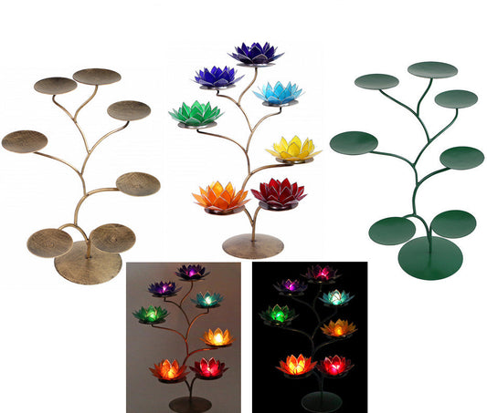Supports en métal (32x42 cm) – Finitions vert ou or – Option 7 bougeoirs chakras, ensemble raffiné et complet !