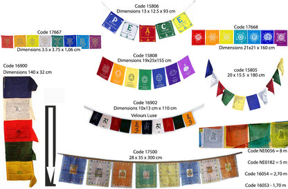 Sélection de drapeaux de prières bouddhistes – de 93 cm à 8 m de long – Très belle qualité, parfaits pour rituels et décoration spirituelle !