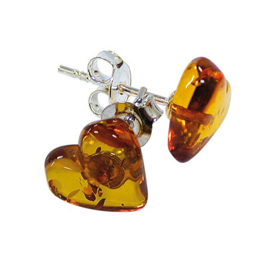 Puces/ Clous/ Boucles d'oreilles en Ambre en forme de coeur, qualité AA à AAA. Finition laiton ton Argent, superbe qualité d'ambre de la baltique, parfait !