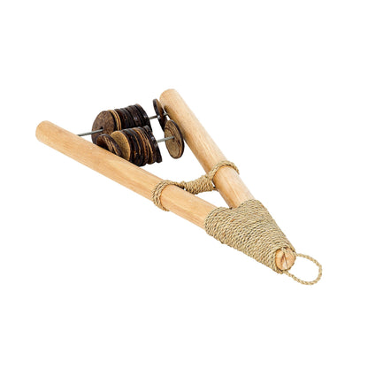 Rakatak double avec disques de noix de coco - Produit un son puissant rappelant celui des castagnettes. 28 x 14 x 4 cm