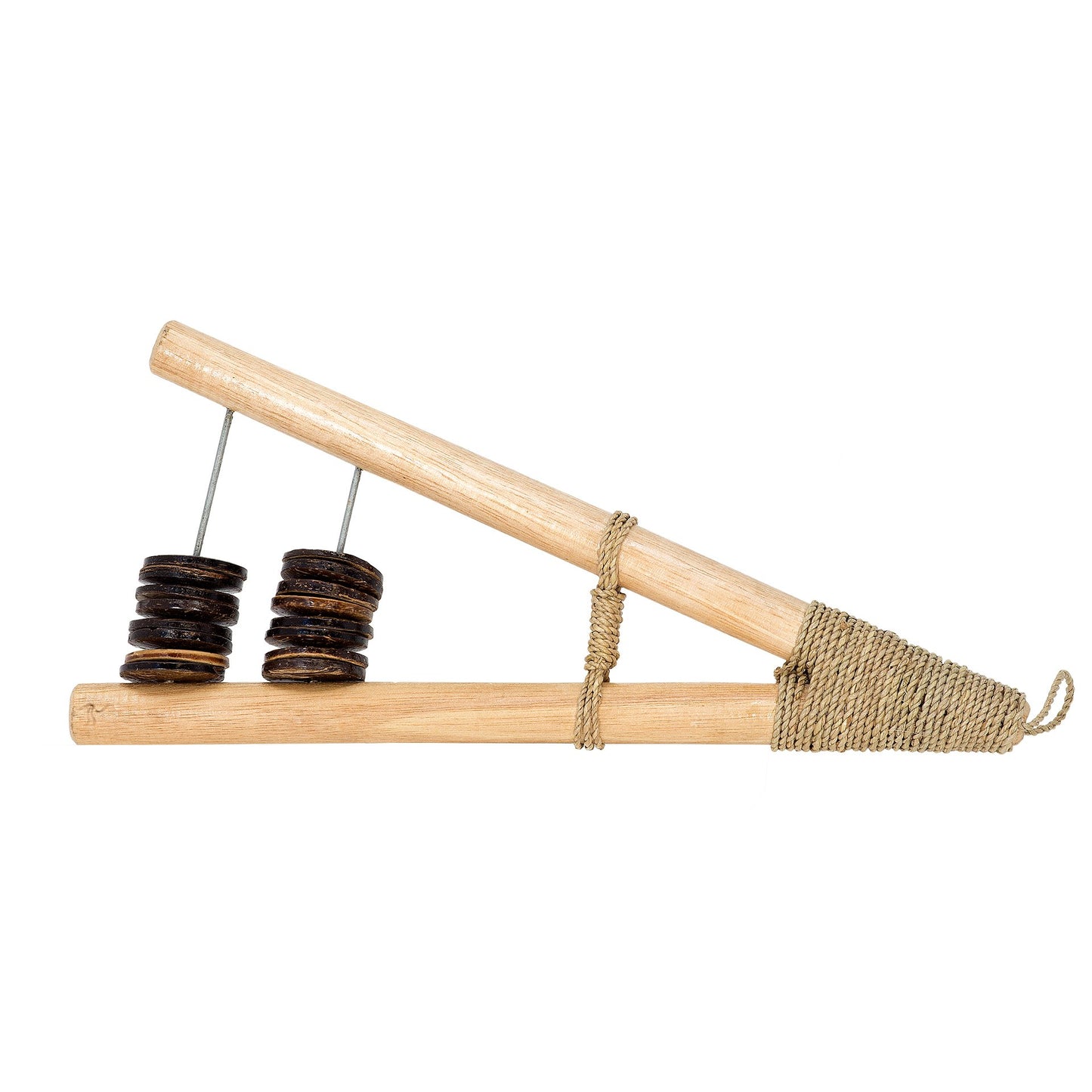 Rakatak double avec disques de noix de coco - Produit un son puissant rappelant celui des castagnettes. 28 x 14 x 4 cm