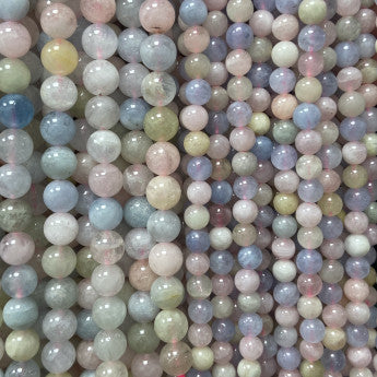 Béryl (Aigue-marine • Morganite • Émeraude) – Perles rondes 6 ou 8 mm • Fil de 38/39 cm • Bracelet 17 à 21 cm • Collier 45 cm • Sautoir 60 cm. Qualité AA à AAA – Superbes perles d’une grande pureté !