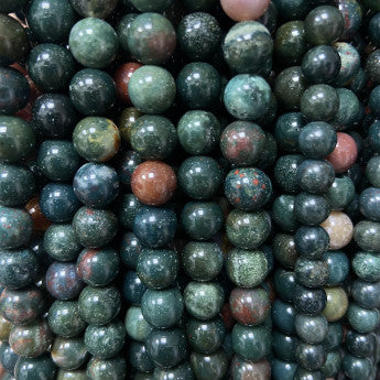 Jaspe Héliotrope/ Jaspe Sanguin, perles rondes de 6 ou 8 mm. Vendu en fil de perle 38/39 cm, en bracelet de 17 à 21cm, en collier de 45 ou sautoir de 60cm. Qualité AA à AAA !