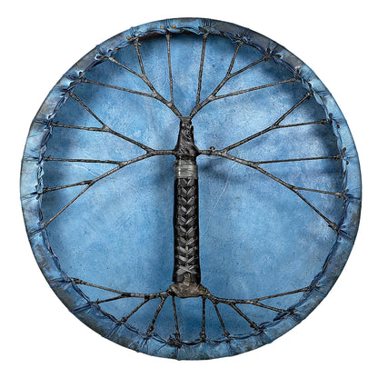Tambour Chamanique Bleu en Peau de Chèvre – Ø 50 cm – Avec Maillet