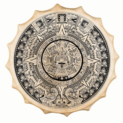 Tambour chamanique façon Sibérie avec motif "Maya" –  Ø 58 cm – Vendu avec plumes décoratives, maillet et housse !