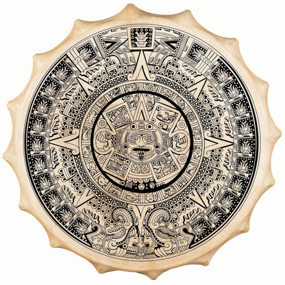 Tambour chamanique façon Sibérie avec motif "Maya" –  Ø 58 cm – Vendu avec plumes décoratives, maillet et housse !