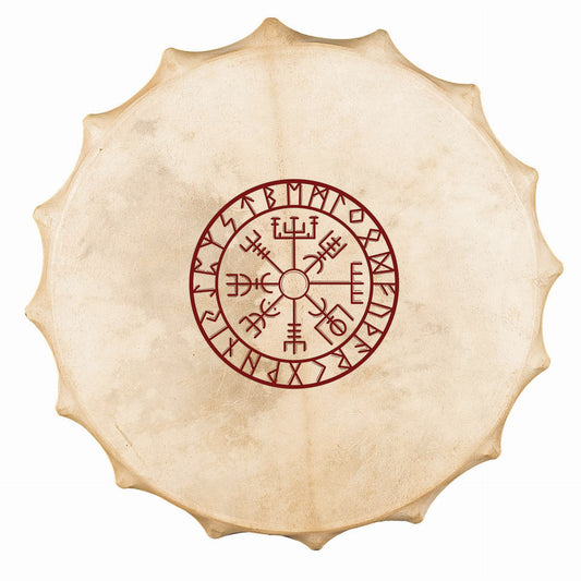 Tambour chamanique façon Sibérie avec motif "Viking" – Ø 58 cm – Vendu avec plumes décoratives, maillet et housse !