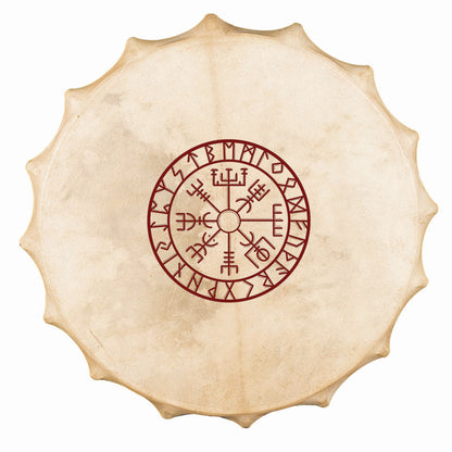 Tambour chamanique façon Sibérie avec motif "Viking" – Ø 58 cm – Vendu avec plumes décoratives, maillet et housse !