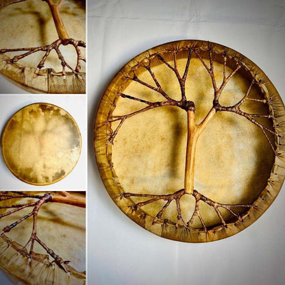 Tambours chamaniques en peau de chèvre - Tendu façon Arbre de Vie – Modèles Ø 40 ou 50 cm – Fourni avec maillet