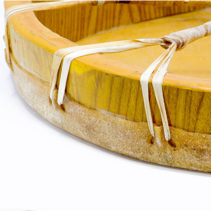 Tambour chamanique en peau de vache tannée – Finitions traditionnelles – Ø 50 cm – Fourni avec maillet !