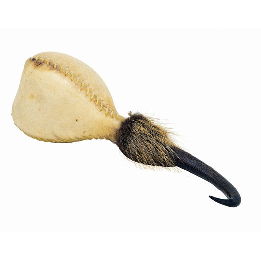 Hochet avec manche en corne de Chamois et peau de chèvre - 2 sons au choix - 35/ 40cm