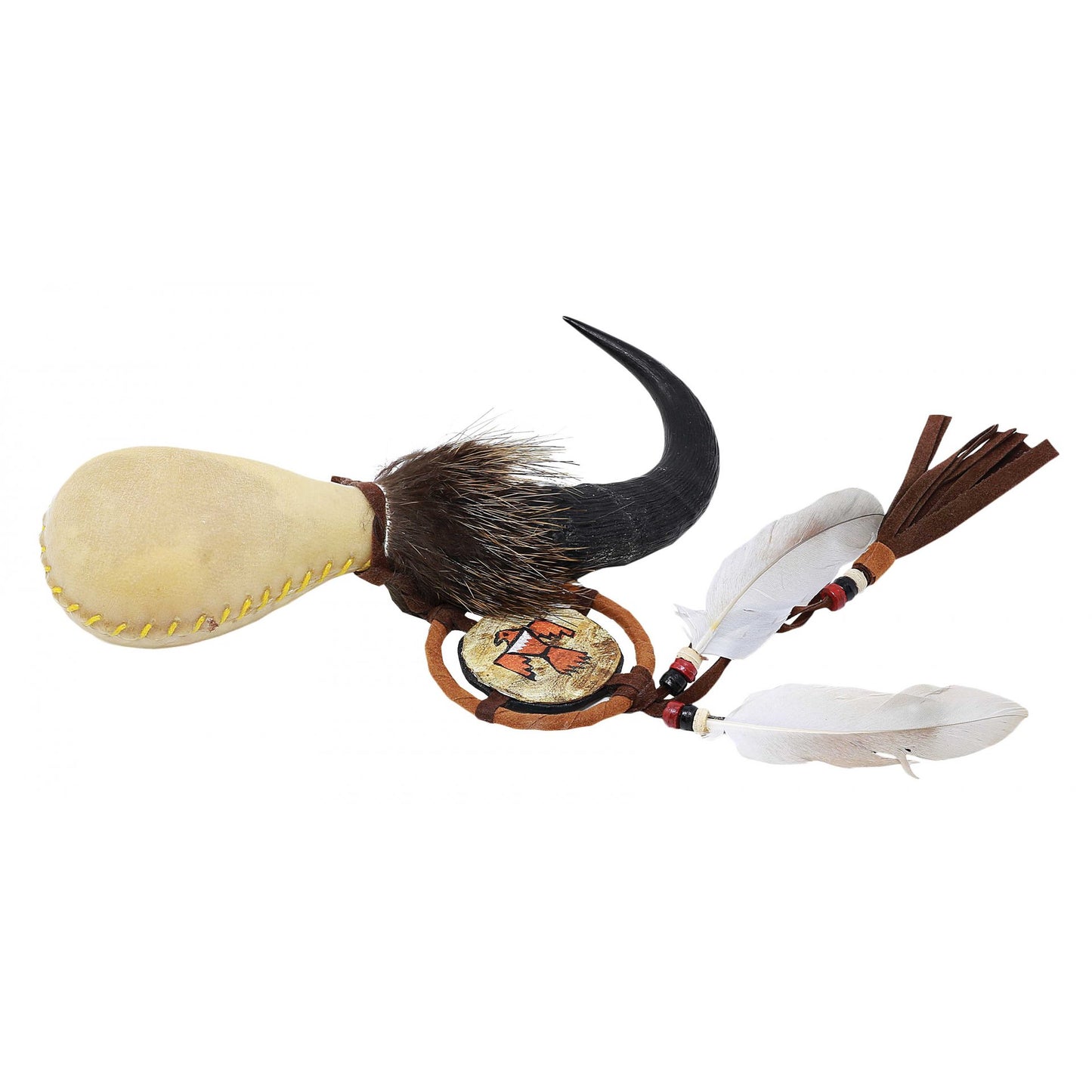Hochet avec manche en corne de Chamois et peau de chèvre - 2 sons au choix - 35/ 40cm