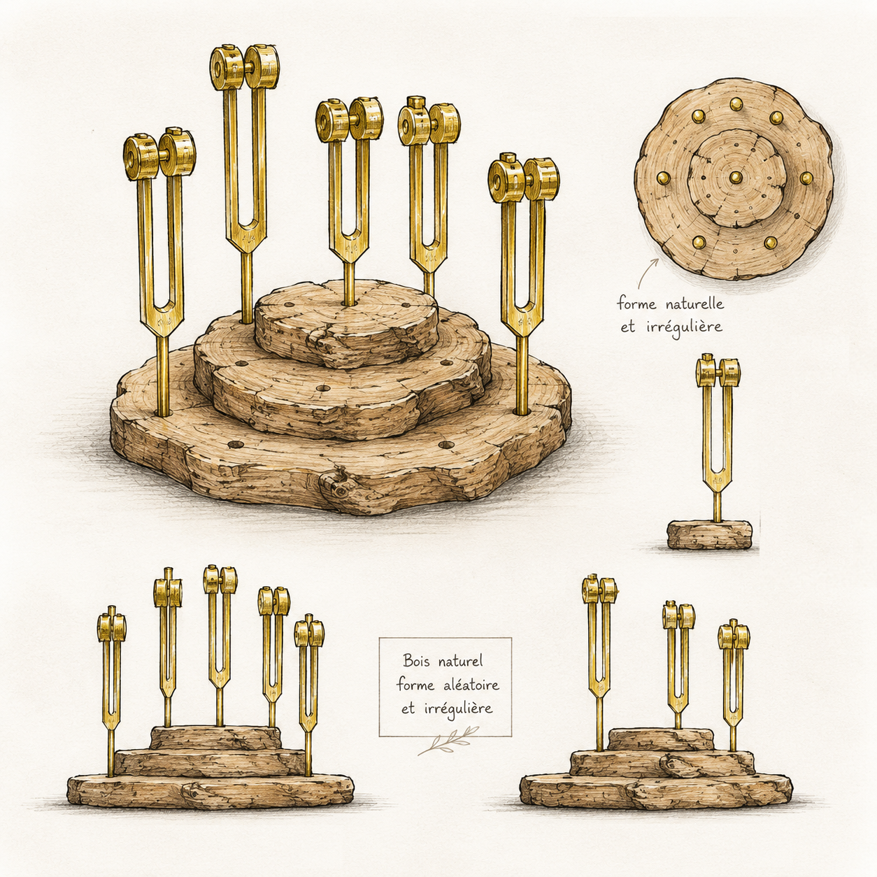 Support bois pour diapasons fait main - Réalisation sur mesure selon vos besoins et vos envies !