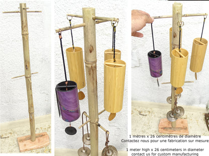 Création Zen Crurisoity, supports en bois pour carillon de style Koshi, Zaphir ou autres, de 45 ou 110 centimètres de haut, base de 20x20x4 cm..