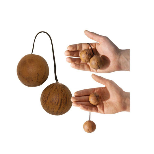 Thélevi / Asratoa – Hochet africain en bois, 2 boules reliées par ficelle 12-13 cm, idéal pour rythme et accompagnement musical !