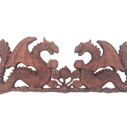 Plaque Sculptée 'Dragon' - Décoration murale sculptée à la main avec dragon à deux faces, symbolisant l'équilibre, la dualité et la protection - 39,5 x 15 x 2 cm