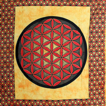 Couvre-lit Double en Coton et/ou Suspension Murale - Fleur de Vie - Orange - 230 x 200 cm - 680 gr.