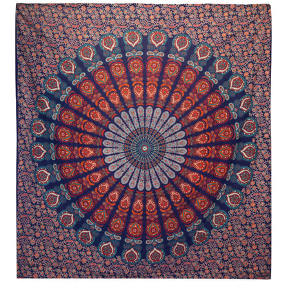 Tenture Murale/ Couvre-Lit Double en Coton - Mandala de Paon - 230 x 200 cm - 600 gr.