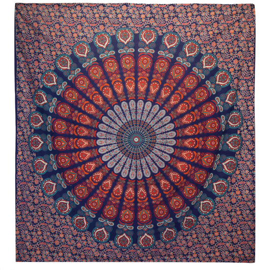 Tenture Murale/ Couvre-Lit Double en Coton - Mandala de Paon - 230 x 200 cm - 600 gr.