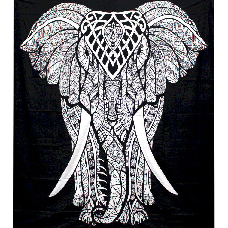 Couvre-lit/ Suspension Murale en coton - Motif noir et blanc 'Eléphant' - 230 x 200 cm - 680 gr.