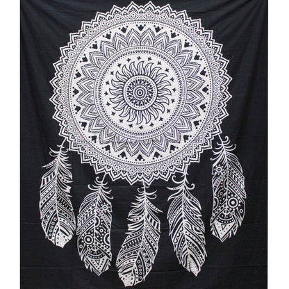 Dessus de Lit Double/ Tenture noir et blanc - Capteur de Rêve - 230 x 200 cm - 680 gr.