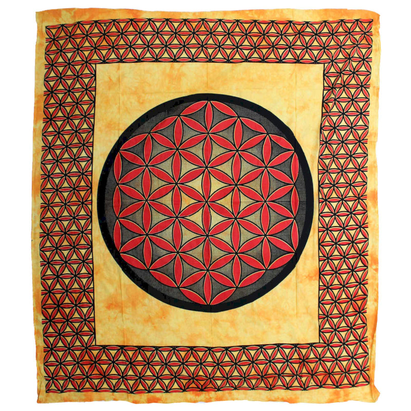 Couvre-lit Double en Coton et/ou Suspension Murale - Fleur de Vie - Orange - 230 x 200 cm - 680 gr.